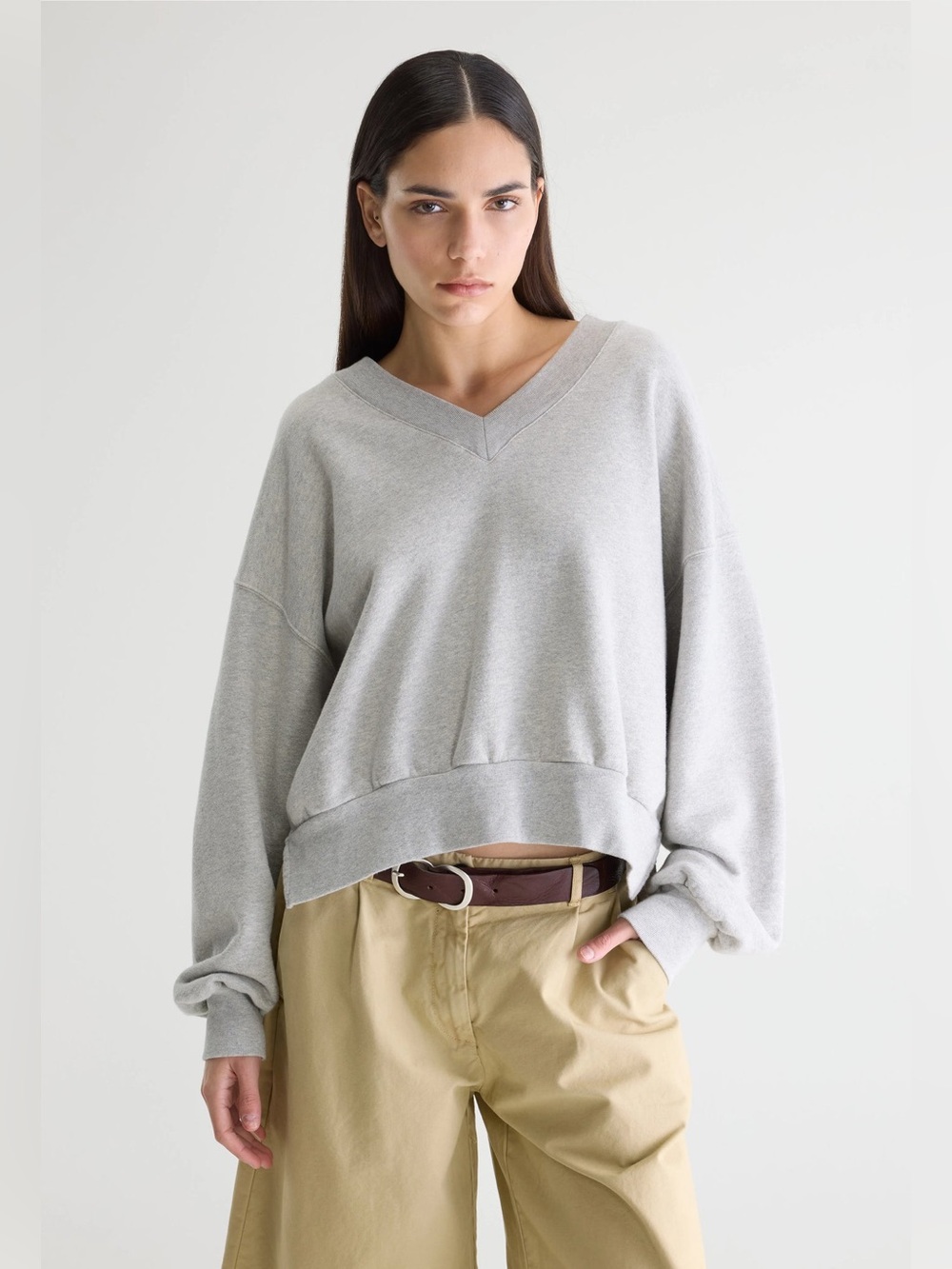 Aerie oversized V neck grey sweater size S